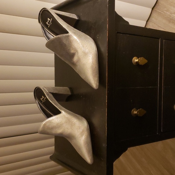 Marc Fisher Silver Pointed Toe Mules - Picture 2 of 5